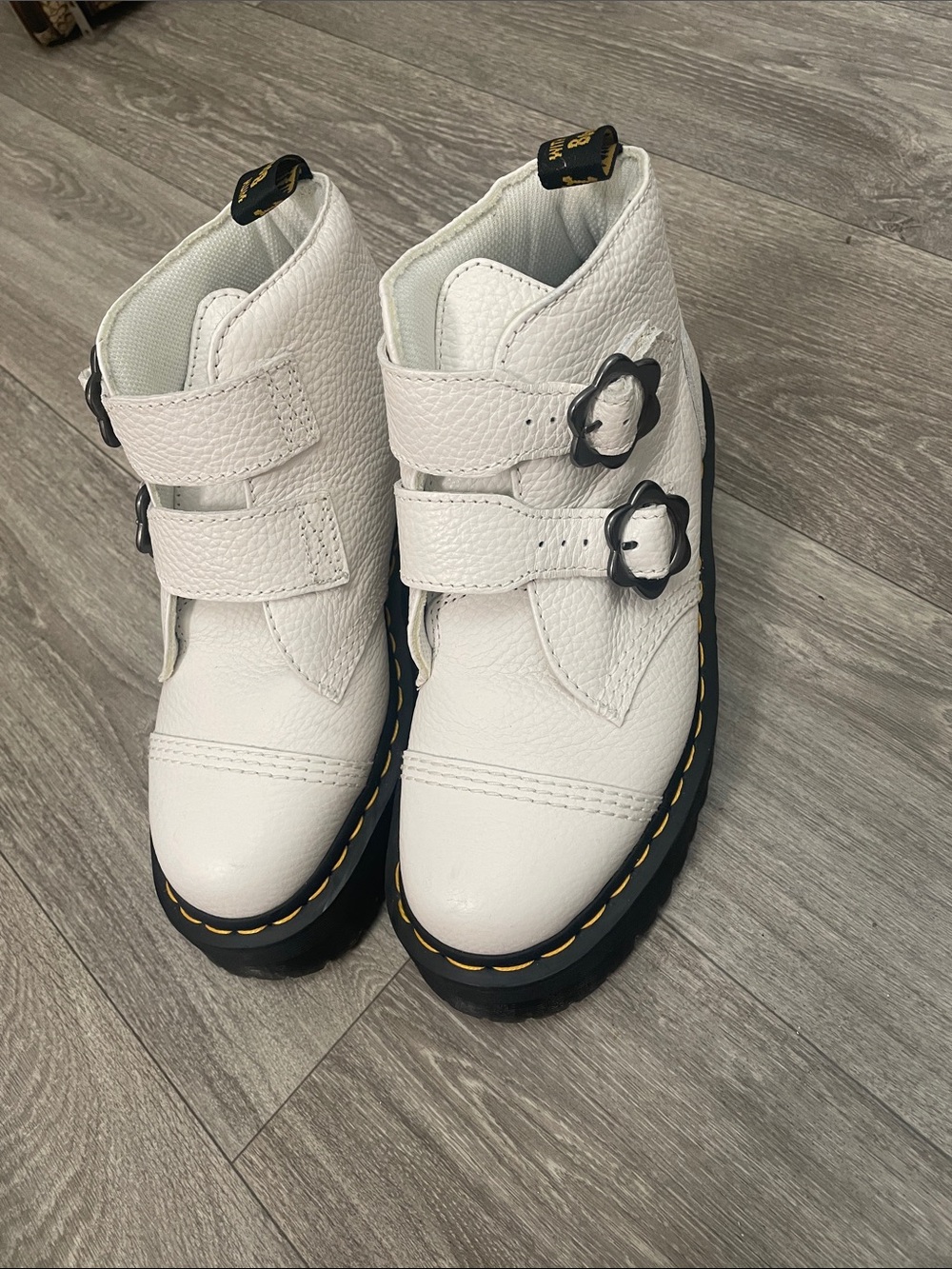 Dr. Martens Girls' White Leather Double-Buckle Ankle Boots